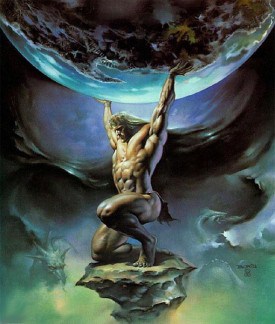 Painting of Mythology's Atlas holding up the world demonstrating his fortitude