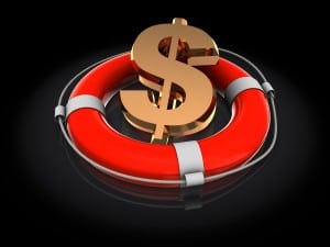 Rescue you money- buoy rescuing a dollar sign