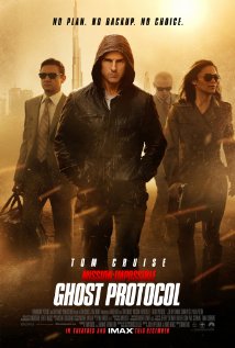 Mission Impossible-Ghost Protocol movie poster with the characters in the mist- on their own. 