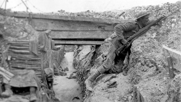 Hard work for Business Owners illustrated by a World War 1 Trench and soldier getting ready to advance out of trench.