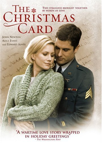 This movie poster for The Christmas Card movie poster is illustrated with a uniformed soldier tenderly hugging a women as she begins to turn to him.