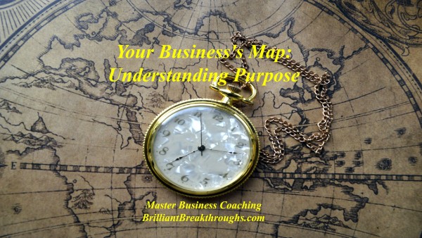 Understanding Purpose for Business Owners illustrated by and antique pocket watch placed in the center of an antique world map.