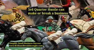 3rd Quarter Hustle illustrated by a race of horses with their jockeys going for the win.