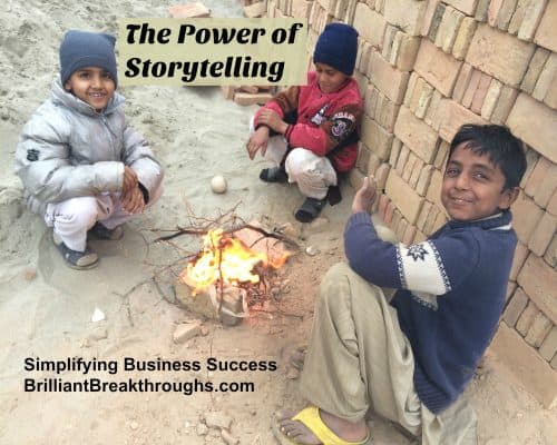 Storytelling successfully attracts illustrated by 3 young and happy boys gathering around a fire.