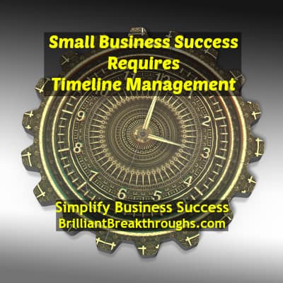 Business Coaching by Brilliant Breakthroughs, Inc.: Timelines support Business Goals illustrated by an antique metal clock in the shape of a gear.