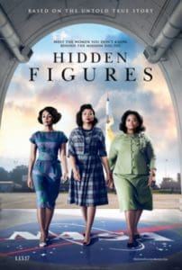Business Coaching by Brilliant Breakthroughs, Inc. discusses the movie Hidden Figures. Illustration: The official Movie poster of the 3 main characters with a rocket launching behind them.