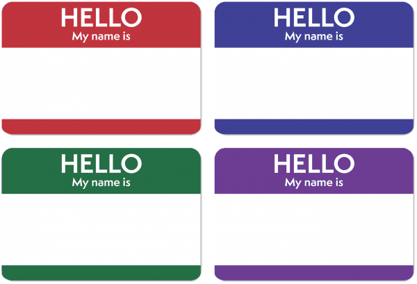 Small Business Coaching by Brilliant Breakthroughs, Inc. Networking Preparation illustrated by 4 blank name tags.