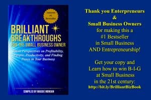 Small Business Coaching by Brilliant Breakthroughs, Inc. Exceeding expectations illustrated by book cover of #1 Bestseller: Brilliant Breakthroughs for the Small Business Owner.