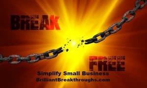 Small Business Coaching by Brilliant Breakthroughs, Inc. Releasing 1 old habit illustrated by broken chain links.