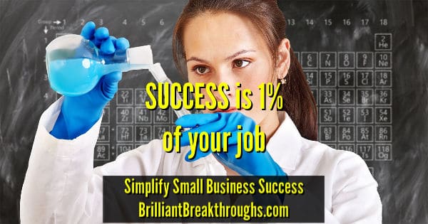 Small Business Coaching by Brilliant Breakthroughs, Inc. Topic: Success illustrated by a female chemist experimenting.