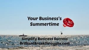 Small Business Coaching by Brilliant Breakthroughs, Inc. Business's Summertime Outcomes illustrated by parasailing on ocean.