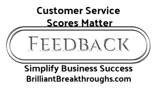 Small Business Coaching by Brilliant Breakthroughs, Inc. Customer Service Score illustract with the word FEEDBACK as a button to click.