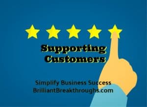 Small Business Coaching by Brilliant Breakthroughs, Inc. Topic: Customers Interrupting illustrated by clicking on a 5 star review.