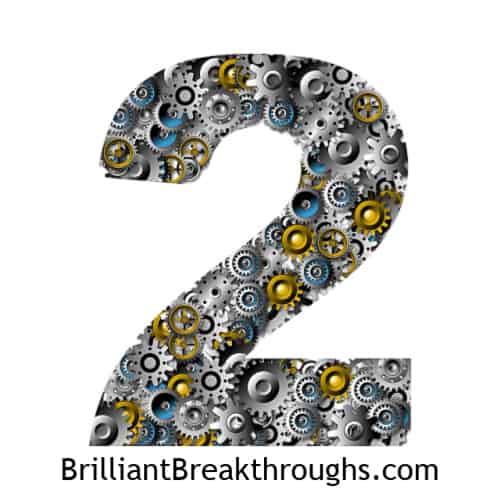 Small Business Coaching by Brilliant Breakthroughs, Inc. Topic: Productivity illustrated by the number 2 with gears as its filler.