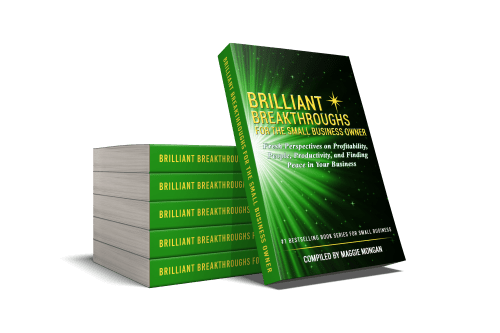 Small Business Coaching by Brilliant Breakthrough, Inc. Topic: 1 Expert Power Move illustrated with book stack of Vol 2 in book series.