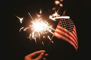 independence day celebration of US Flag and fireworks